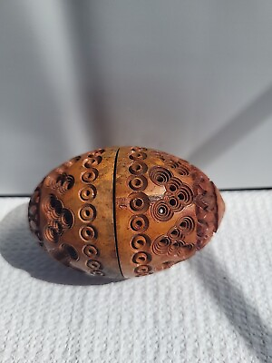 #ad Vintage Carved Egg Shape Thimble or Storage Case