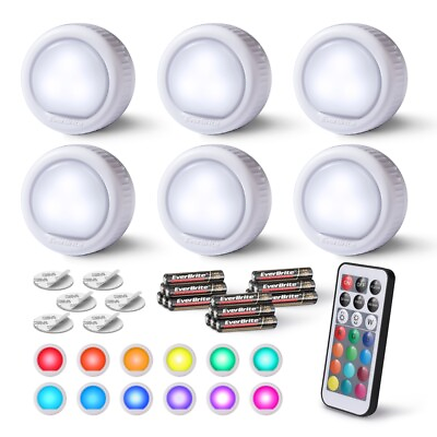 #ad 6Pack LED Puck Light Tap Light Push Light Wireless Touch 12 RGB Colors 80 Lumens
