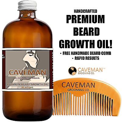 #ad Handcrafted Caveman® BEARD GROWTH OIL BEARD COMB * RAPID RESULTS Bay Rum