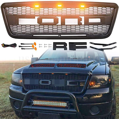 #ad Front Bumper Grill Grille Matte Black Fit For 2004 2005 2006 07 2008 Ford F 150