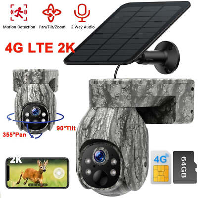 #ad Solar Powered 4G LTE Cellular 2K PTZ Trail Camera Hunting Cam w SIM Card amp; 64GB