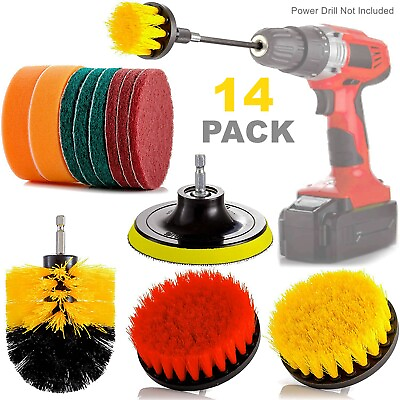#ad 14PCS Drill Brush Attachment Set Power Scrubber Scrub Polishing Buffing Pads Kit
