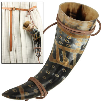 #ad #ad Viking Drinking Horn Norman Leather Holder Fire Burned Snakeskin Design