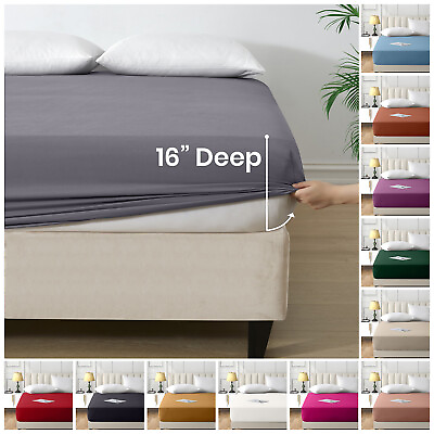 #ad Full Fitted Sheet 16” Extra Deep Pocket Elastic Bed Sheets Twin Full King Queen
