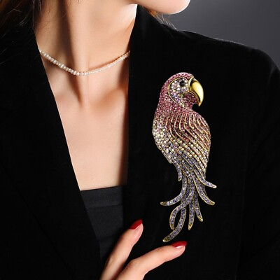 #ad Fashion Style Silver Parrot Bird Pendant Brooch Pin Blue Crystal Rhinestone