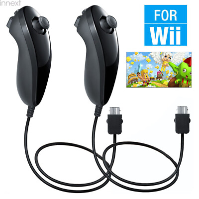 #ad 2 PACK For Wii amp; Wii U Console Nunchuck Wii Nunchuk Game Controller Remote Black