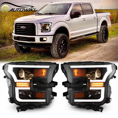 #ad For 2015 2016 2017 Ford F 150 F150 LED Bar Projector Headlights Headlamps Black