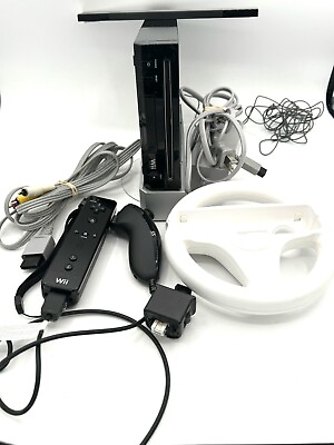 #ad Black Nintendo Wii Bundle RVL 101 Console Tested Works