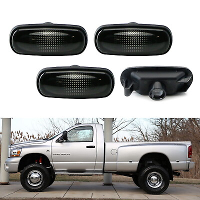 #ad Smoked Lens Front Rear Fender Side Marker Lamps w LED Bulbs For 03 09 Dodge RAM