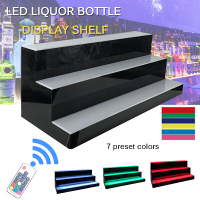 #ad 31quot; 3 Step LED Lighted Back Bar Glowing Liquor Bottle Display Shelf Stand
