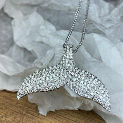#ad 2.00Ct Round Cut Lab Created Diamond Whale Tail Pendant 14K White Gold Plated