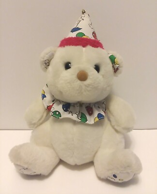 #ad VGN Carters 10quot; Prestige Toy White Teddy Bear Balloons Wind Up Musical Plush