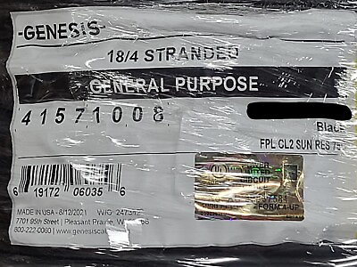 #ad Honeywell Genesis 4157 18 4C Stranded Direct Burial Fire Alarm Cable Black 50ft