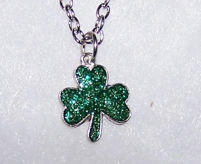 #ad SHAMROCK CLOVER PATRICK IRISH GREEN female pendant 925 SILVER 18quot; necklace