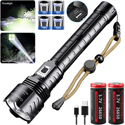 #ad #ad Zoom Super Bright P90 LED Flashlight Rechargeable Tactical Police LED Torch Lamp