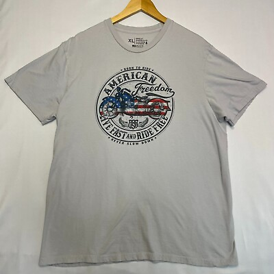 #ad Born To Ride American Freedom Motorcycle T Shirt USA Flag Size XL Gray