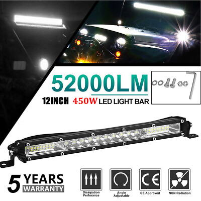 12quot; inch 450W LED Work Light Bar Combo Spot Flood Driving Off Road SUV Boat ATV