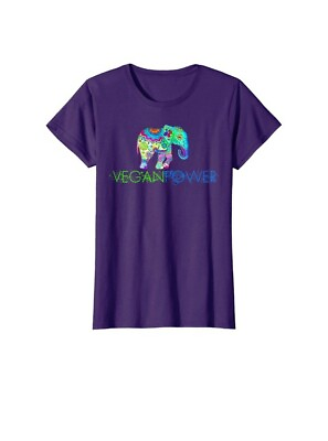 #ad Vegan Power Vegan Shirt with Elephant Vegan Activism Ladies XL Purple