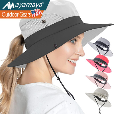 #ad Women#x27;s Summer Bucket Hat Boonie Ponytail Wide Brim Sun UV Protection Travel Cap