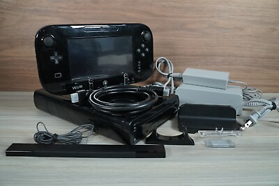 #ad Black Nintendo Wii U SystemConsole System OEM Cables Controller Tested CLEAN