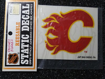 #ad Vtg 1980#x27;s Calgary Flames Car Window Static Decal NHL Logo. 4X4