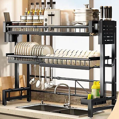 #ad Over The Sink Dish Drying Rack Telescopic 2 Tier Large Capacity Dish Rack
