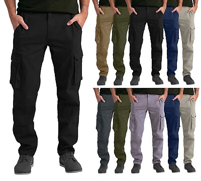 #ad Mens Cargo Stretch Pants Classic Fit Straight Leg Outdoor Work Regular Fit Pants