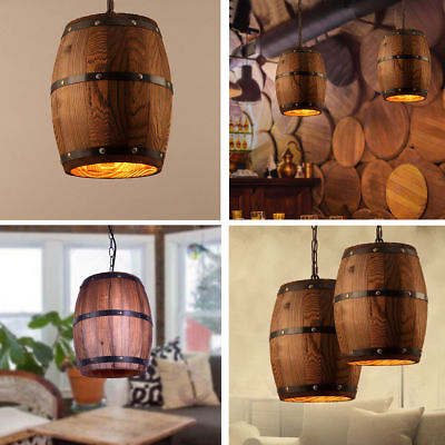#ad Vintage Wood Wine Barrel Ceiling Light Pendant Lamp Hanging Light Bar Light E27