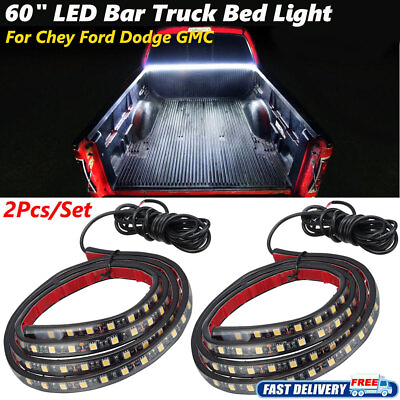 2Pcs 60quot; LED Bar Truck Bed Lights Cargo Work Strips Lamp For Chey Ford Dodge GMC
