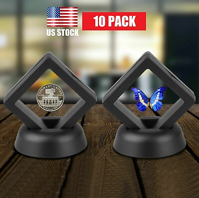 #ad 10Pcs 3D Coin Floating Display Frame Stand Holder Jewelry Challenge Case Box USA