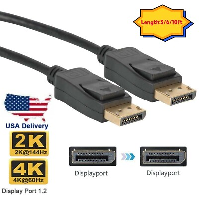 #ad Displayport to Display Port Cable DP Male to Male Cord 4K HD w Latches 3 6 10ft