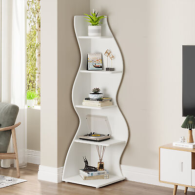 #ad Wood Corner Bookcase Bookshelf 5 Tier Storage Display Rack Shelf for Home Office