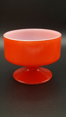 #ad Federal Red Milk Glass Vintage Pedestal Dessert Cup Marked Heat Proof
