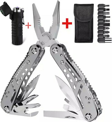 #ad 3 In 1 Electric Lighter LED Flashlight amp; Compass With 18 1 Multi Tool Pliers