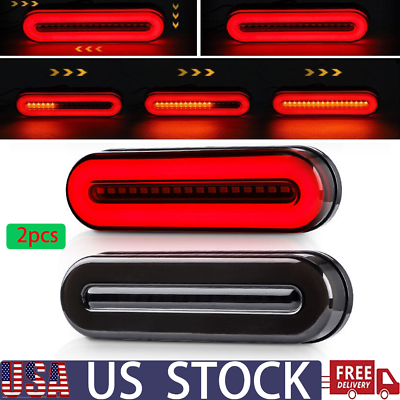 #ad 2x Red Amber Oval 5quot; LED RV Truck Trailer Stop Turn Tail Brake Light Flowing DRL