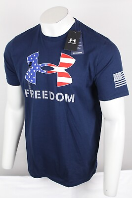 #ad Under Armour Men#x27;s UA Freedom Flag T Shirt Short Sleeve Academy Blue Steel Red