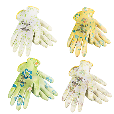 #ad Garden Gardening Yard Gloves Nitrile Dipped Anti Slip Knit Wrist 4 pairs NEW