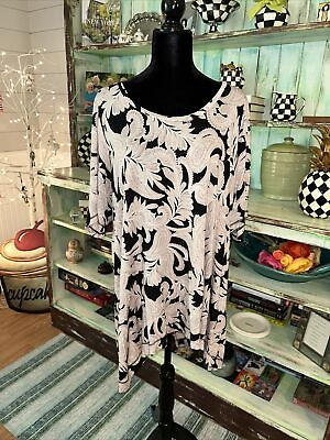 #ad Women#x27;s Print Top By Willi Smith Size 2X Black Beige￼ short sleeve