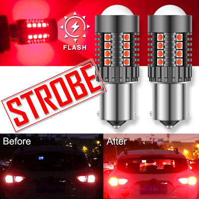 #ad 1156 BA15S Red LED STROBE Turn Signal Light Brake Tail Bulbs Safety Warning