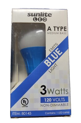 #ad LED A Type Blue Color 3W Light Bulb Medium Base Sunlite 80145