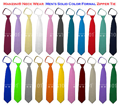 #ad Manzini® Neck Wear Men#x27;s Solid Color Ready Knot Pre Tied Formal Zipper Tie