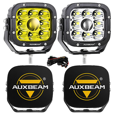 #ad AUXBEAM 5quot; inch LED Work Light Bar Driving Fog Lamps Pods Shield Covers Protect