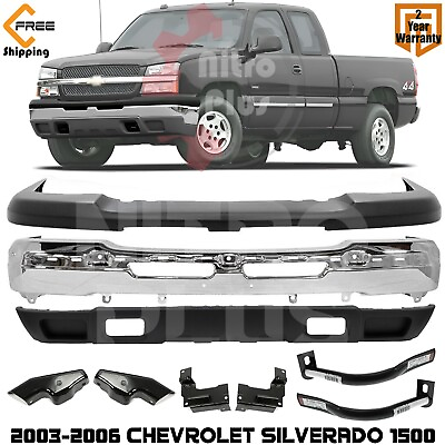 #ad Front Bumper Chrome Kit With Brackets Set For 2003 2006 Chevrolet Silverado 1500