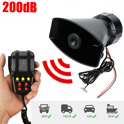#ad 7 Tones Car Truck Alarm Speaker PA Siren Horn Warning Microphone System A6L8