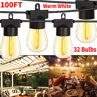 #ad 50 100FT Outdoor LED String Light Waterproof Patio Bulb Dimmable S14 Warm White