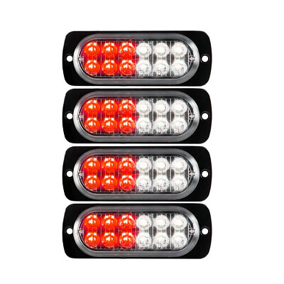 #ad 4x Red White 12 LED Car Truck Emergency Warning Hazard Strobe Flash Light Bar