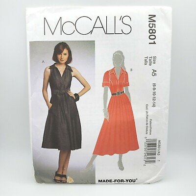 #ad McCall#x27;s M5801 Collared Dress and Sash Sewing Pattern Plus Size 6 14 Uncut