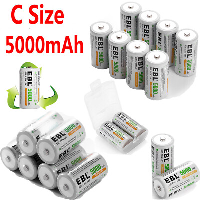 #ad EBL Lot C Size NI MH Rechargeable Batteries R14 1.2V C Cell Battery Box
