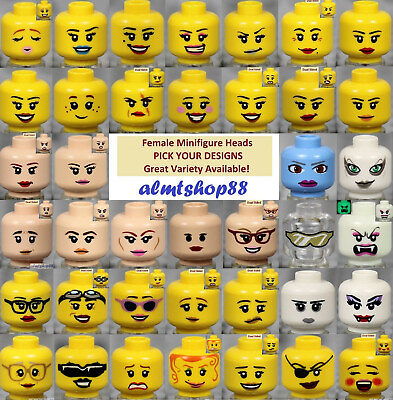 #ad LEGO FEMALE Minifigure Heads PICK YOUR STYLE Yellow Flesh Faces People