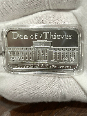 Den of Thieves 1 OZ .999 Silver Shield Bar Not Federal amp; NO Reserves in Capsule